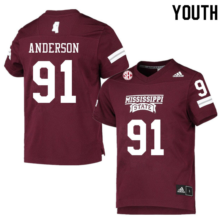 Youth #91 Deonte Anderson Mississippi State Bulldogs College Football Jerseys Sale-Maroon